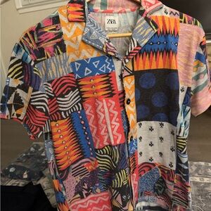 Zara Men's Colorful Geometric Button Down Shirt